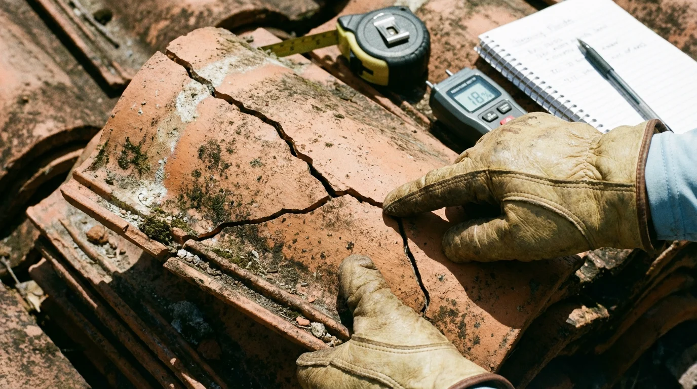 cracked tile roofing inspection